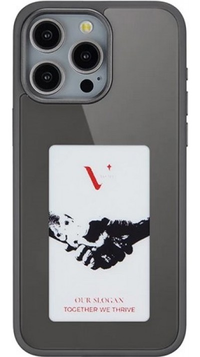 Coque iPhone 16 Pro Max - E-Ink Display DIY avec technologie NFC pour photo personnalisée - Noir
