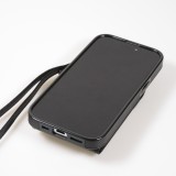 Coque iPhone 15 Pro Max - Etui élégant look cuir DeLuxe avec portefeuille + anneau de support - Noir