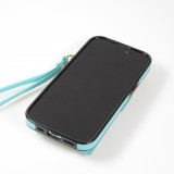 Coque iPhone 15 Pro Max - Etui élégant look cuir DeLuxe avec portefeuille + anneau de support - Turquoise