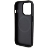 Coque iPhone 15 Pro - Ferrari cuir MagSafe avec logo en métal et imitation carbon - Noir