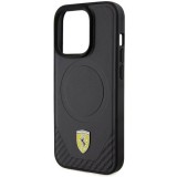 Coque iPhone 15 Pro - Ferrari cuir MagSafe avec logo en métal et imitation carbon - Noir