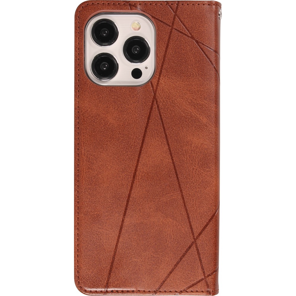 Coque iPhone 15 Pro - Flip Géometrique brun foncé