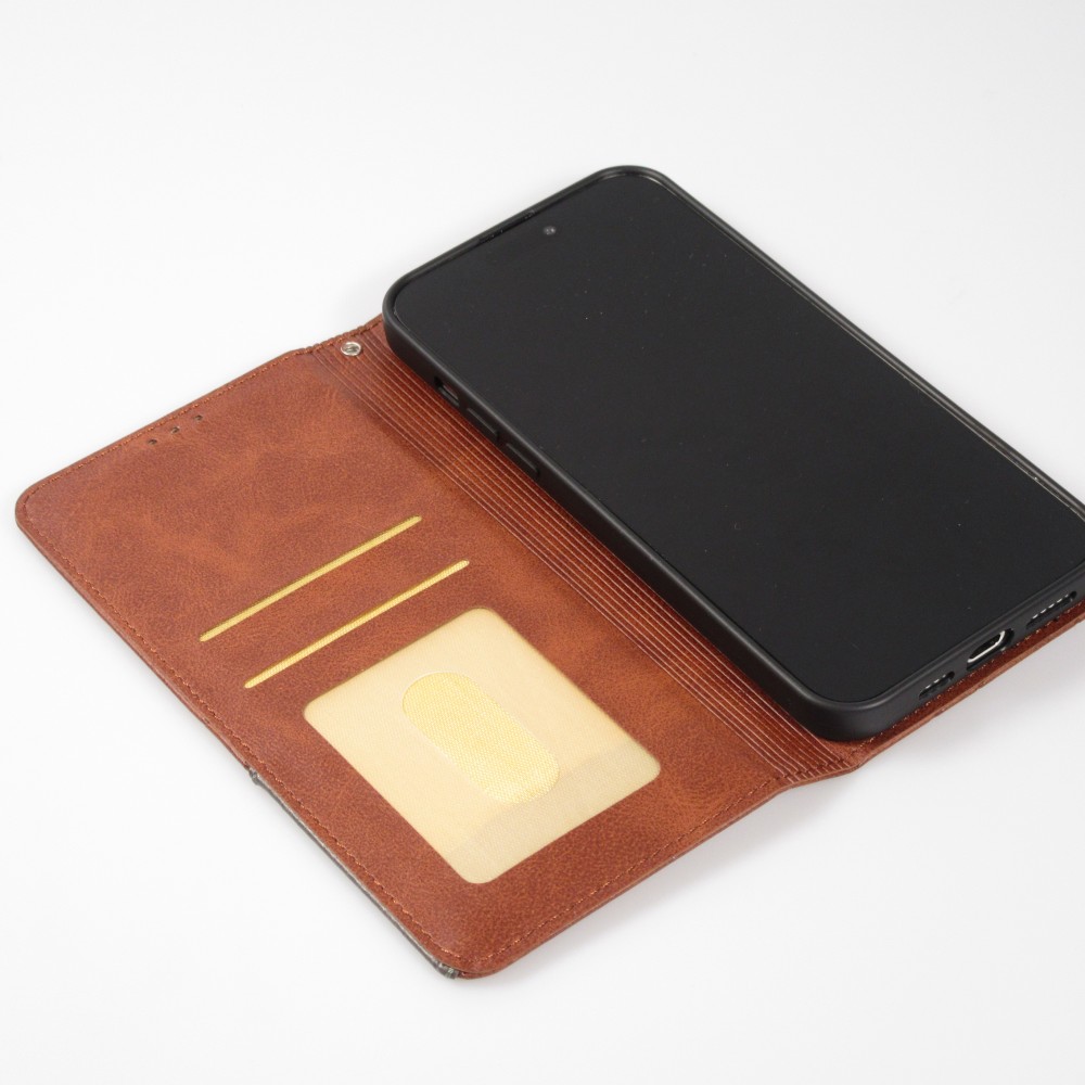 Coque iPhone 15 Pro - Flip Géometrique brun foncé