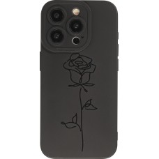 Coque iPhone 15 Pro - Gel silicone souple avec protection caméra - Rose minimaliste - Noir