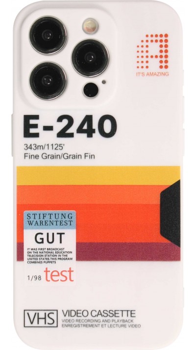 iPhone 15 Pro Max Case Hülle - Silikon Gummi vintage video cassette E-240 - Weiss