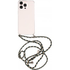 Coque iPhone 15 Pro Max - Gel transparent bumper avec lacet - Vert / or