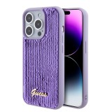 Coque iPhone 15 Pro Max - Guess paillettes réversibles anti-stress avec logo métallique doré - Violet