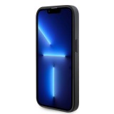 Coque iPhone 15 Pro - Guess similicuir saffiano logo métallique doré et MagSafe - Noir