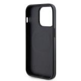 Coque iPhone 15 Pro - Guess similicuir saffiano logo métallique doré et MagSafe - Noir