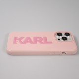 iPhone 15 Pro Max Case Hülle - Karl Lagerfeld mattes Silikon mit glitzerndem 3D-Logo - Rosa