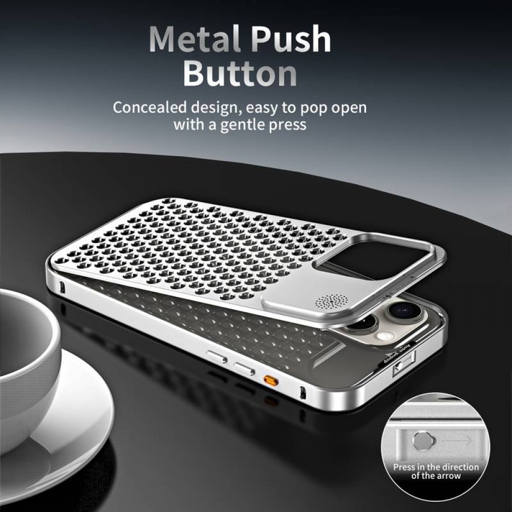 Coque iPhone 15 Pro Max - Aluminium Look Mac Pro avec aromathérapie et dissipation thermique - Space Grey