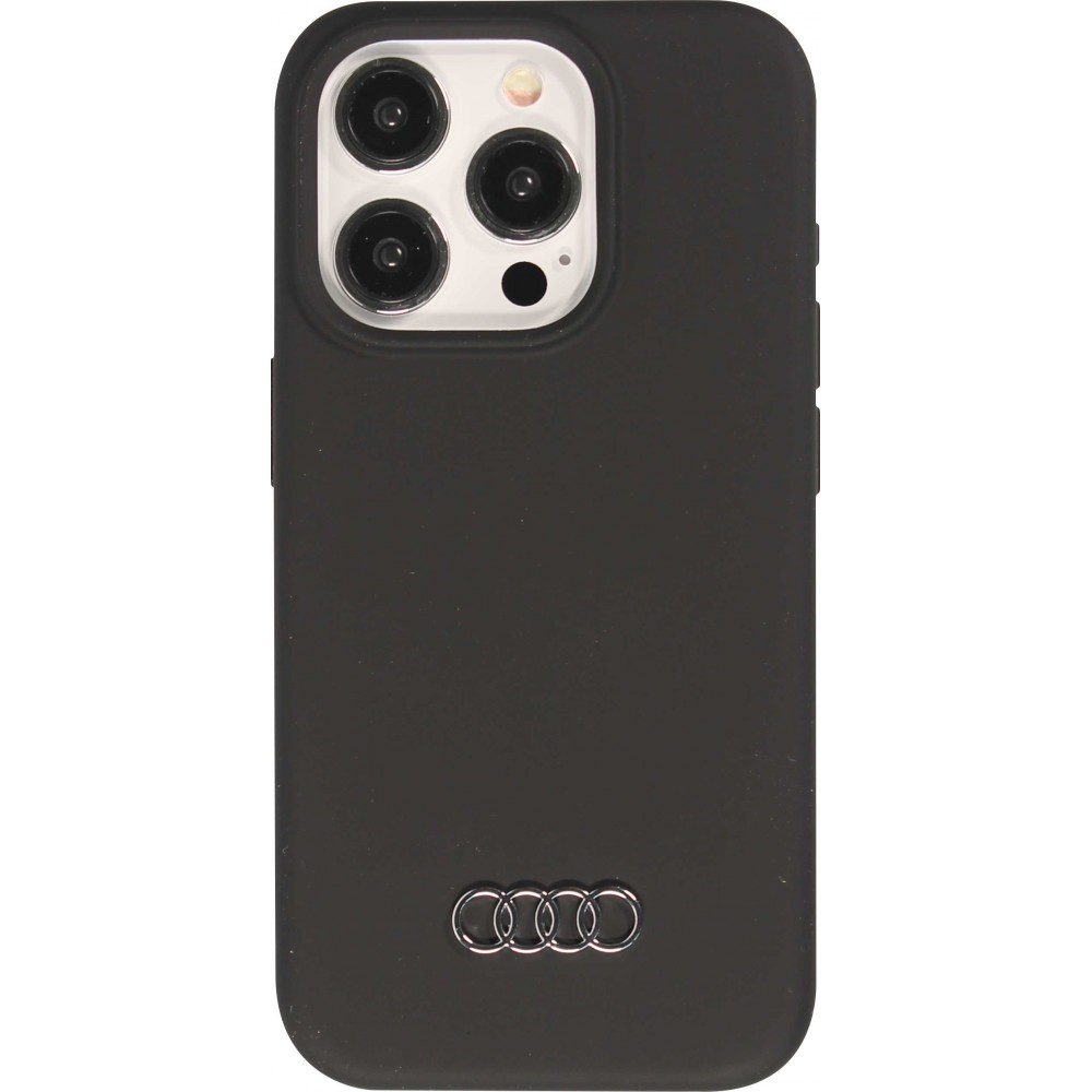 Coque iPhone 15 Pro Max - Audi silicone Soft Touch avec logo métallique - Noir