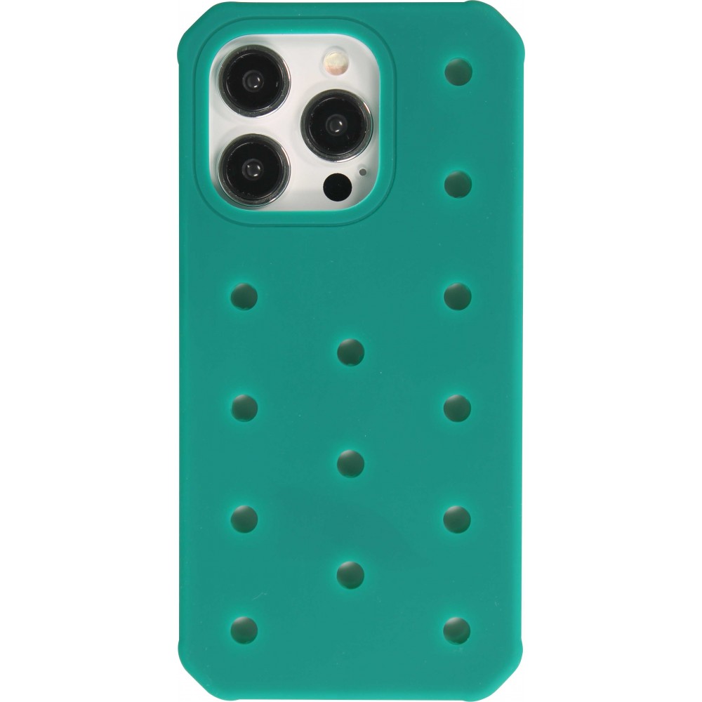 Coque iPhone 15 Pro Max - Case épais en silicone avec des trous pour les stickers à fixer - Vert foncé