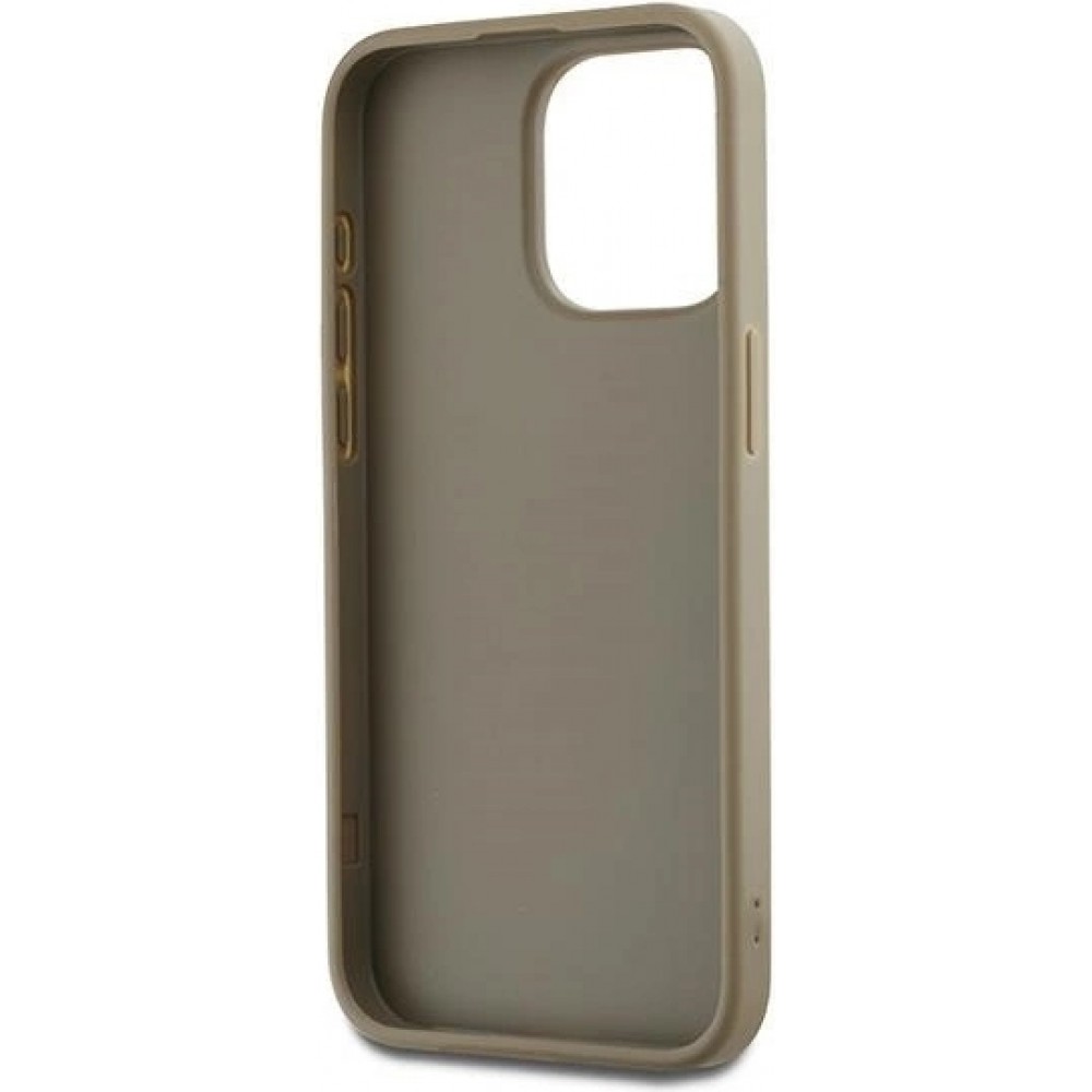 Coque iPhone 15 Pro Max - DKNY avec bracelet d&eacute;tachable et logo dor&eacute; - Beige