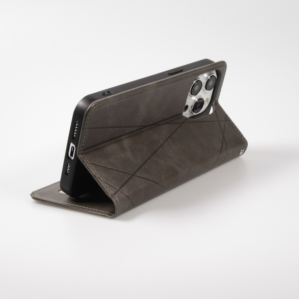 Coque iPhone 15 Pro Max - Flip Géometrique - Gris