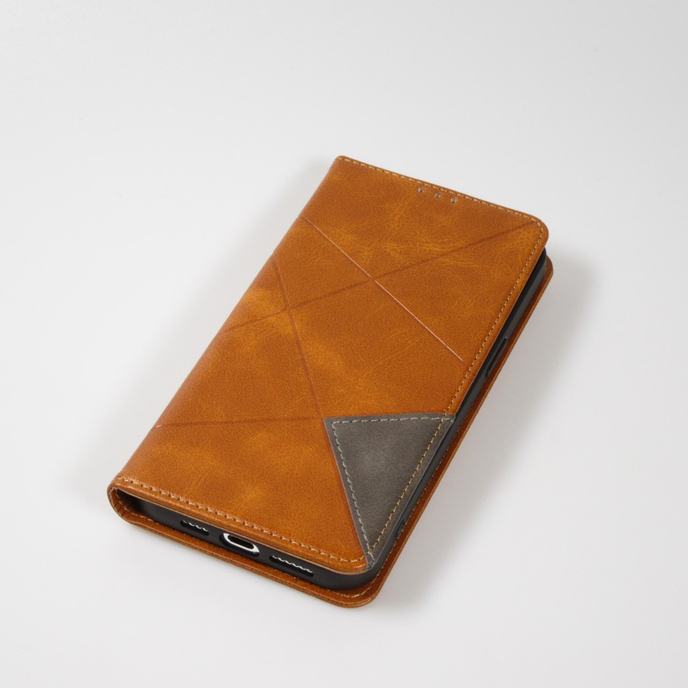 Coque iPhone 16e - Flip Géometrique brun clair