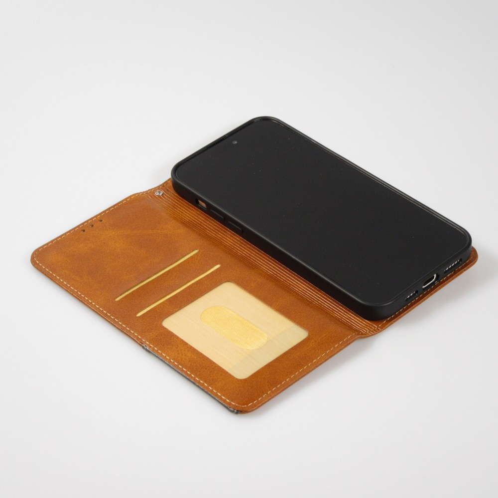 Coque iPhone 16e - Flip Géometrique brun clair