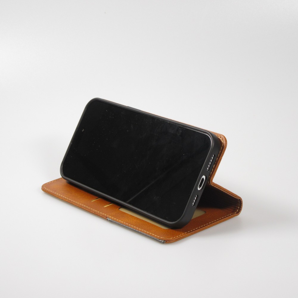 Coque iPhone 16e - Flip Géometrique brun clair