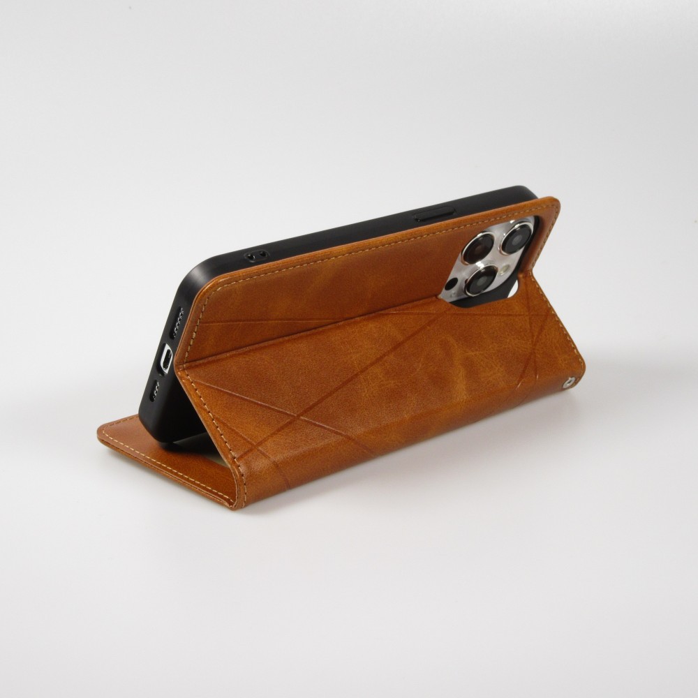Coque iPhone 16e - Flip Géometrique brun clair