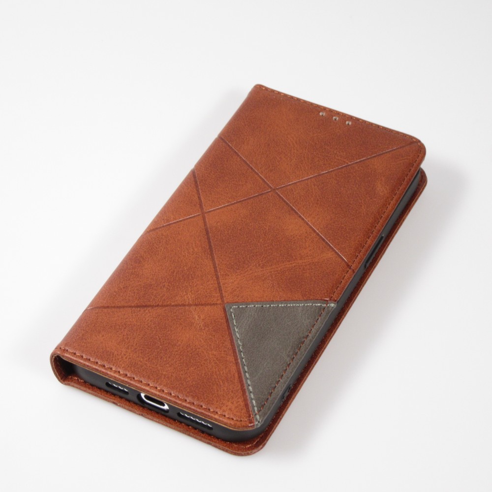 Coque iPhone 16e - Flip Géometrique brun foncé