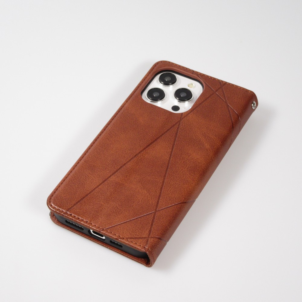 Coque iPhone 16e - Flip Géometrique brun foncé