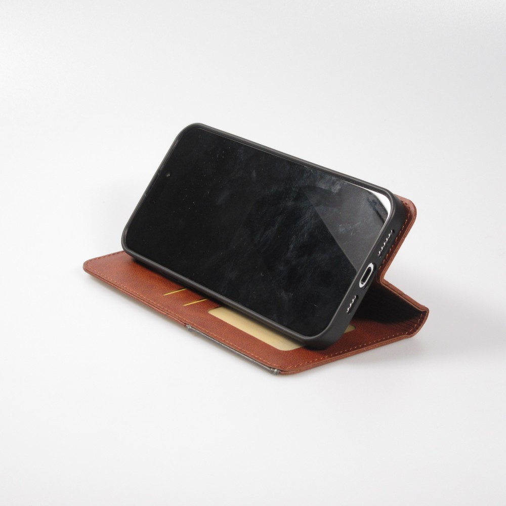Coque iPhone 16e - Flip Géometrique brun foncé
