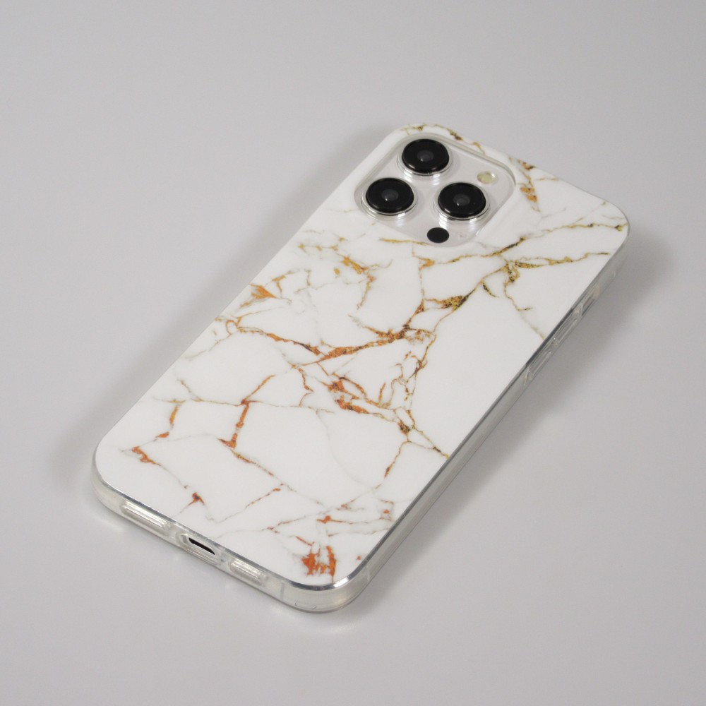 Coque iPhone 15 Pro - Gel Glossy Marbre - Blanc