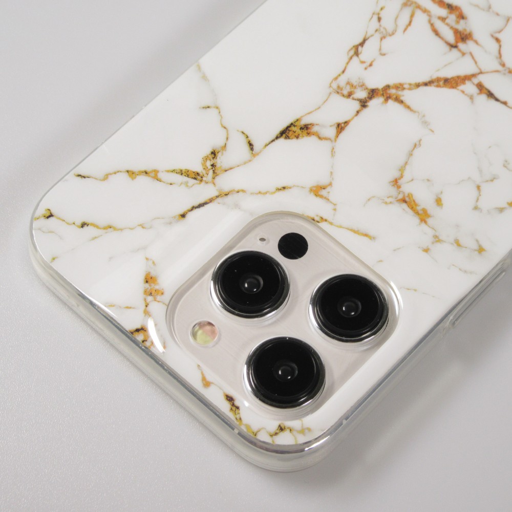 Coque iPhone 15 Pro - Gel Glossy Marbre - Blanc
