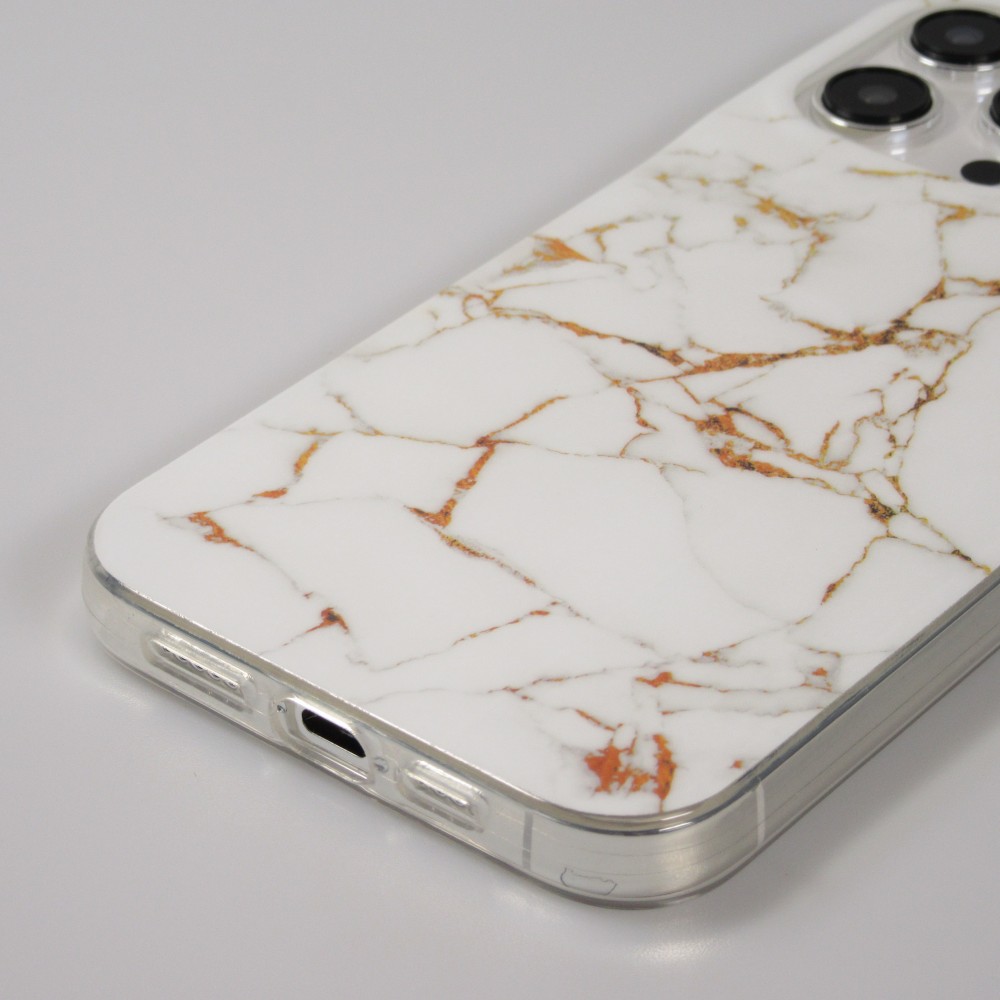 Coque iPhone 15 Pro - Gel Glossy Marbre - Blanc
