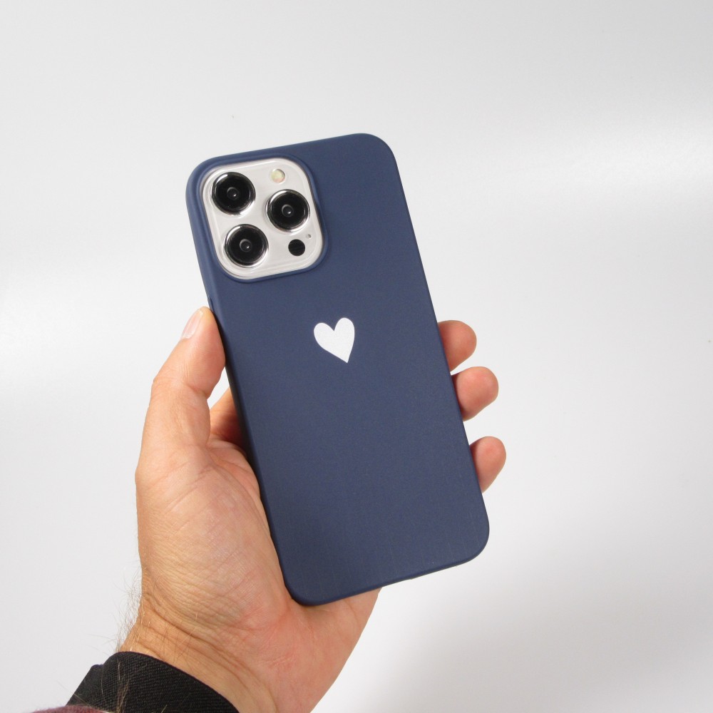 Coque iPhone 15 Pro Max - Gel coeur - Bleu