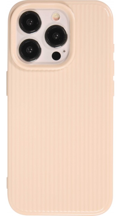 iPhone 15 Pro Max Case Hülle - Glänzendes Silikongel mit strukturierten Linien - Weiss