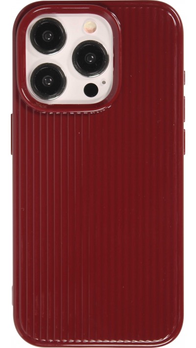 iPhone 15 Pro Max Case Hülle - Glänzendes Silikongel mit strukturierten Linien - Bordeaux