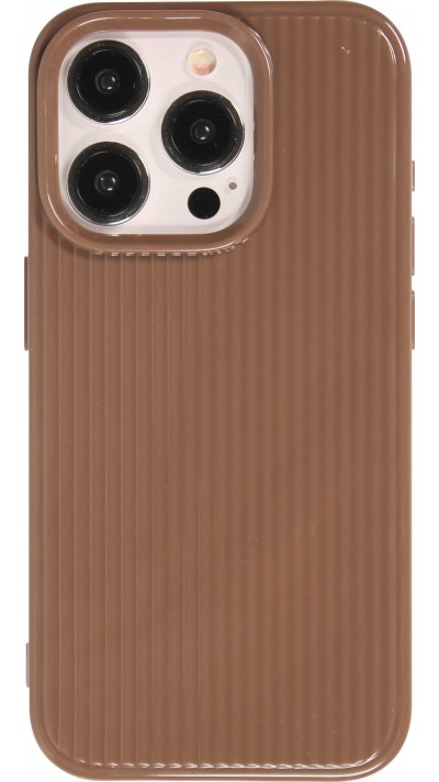 iPhone 15 Pro Max Case Hülle - Glänzendes Silikongel mit strukturierten Linien - Braun