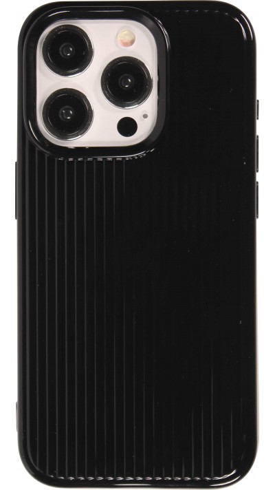 iPhone 15 Pro Max Case Hülle - Glänzendes Silikongel mit strukturierten Linien - Schwarz