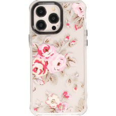 Coque iPhone 15 Pro Max - Gel silicone rigide avec coins renforcés rose florissante - Transparent