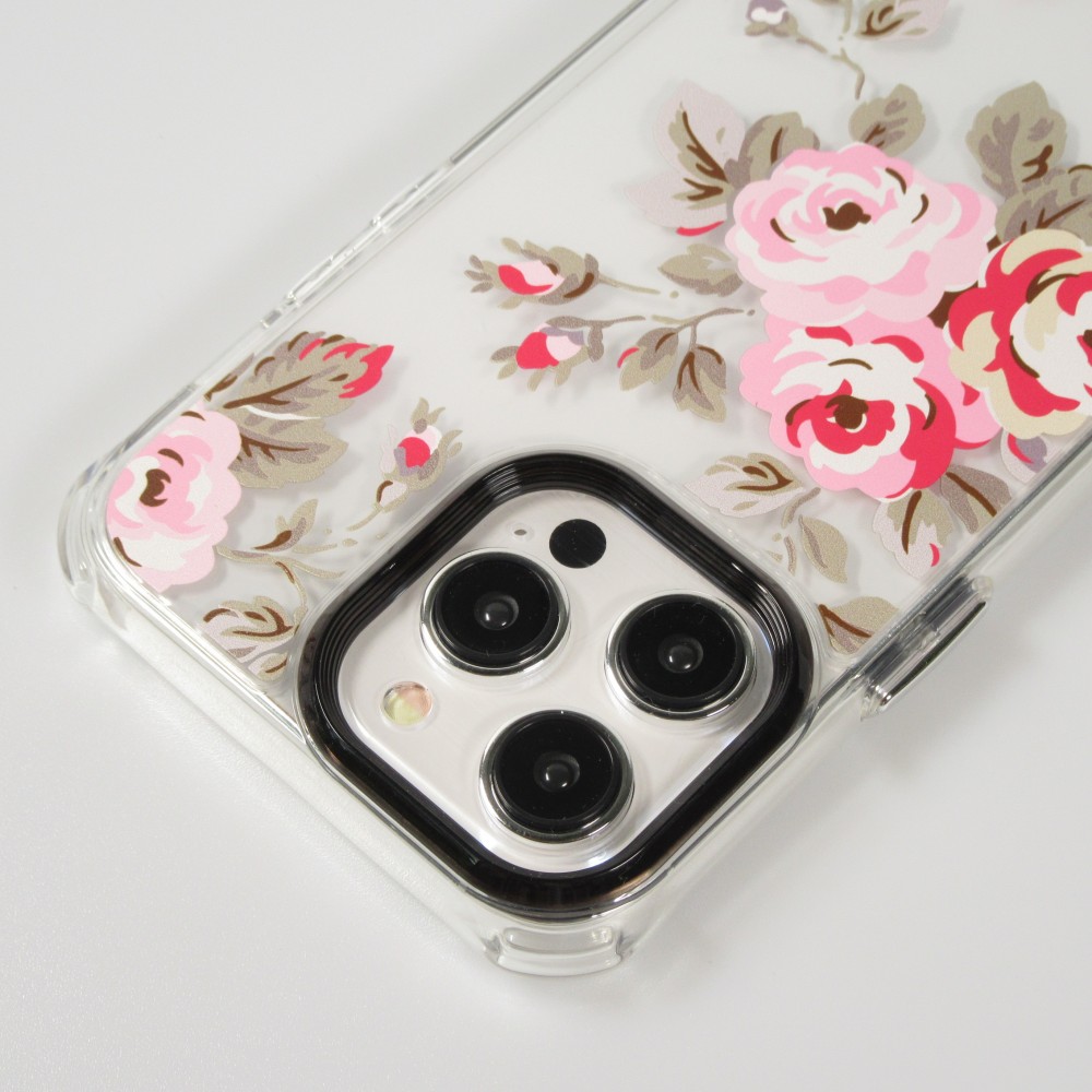 Coque iPhone 15 Pro Max - Gel silicone rigide avec coins renforcés rose florissante - Transparent