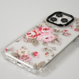 Coque iPhone 15 Pro Max - Gel silicone rigide avec coins renforcés rose florissante - Transparent