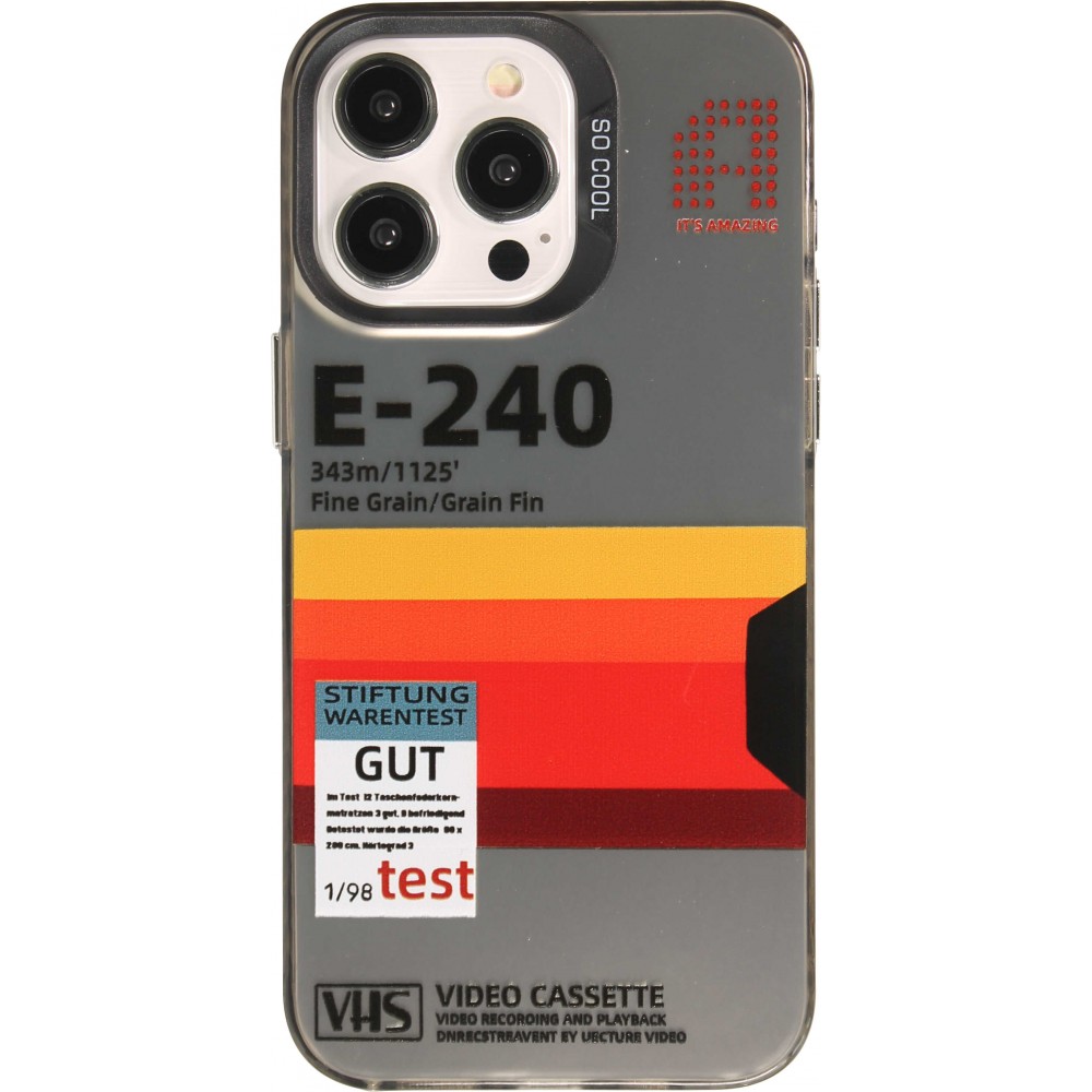 Coque iPhone 15 Pro - Gel silicone vintage video cassette E-240 - Gris