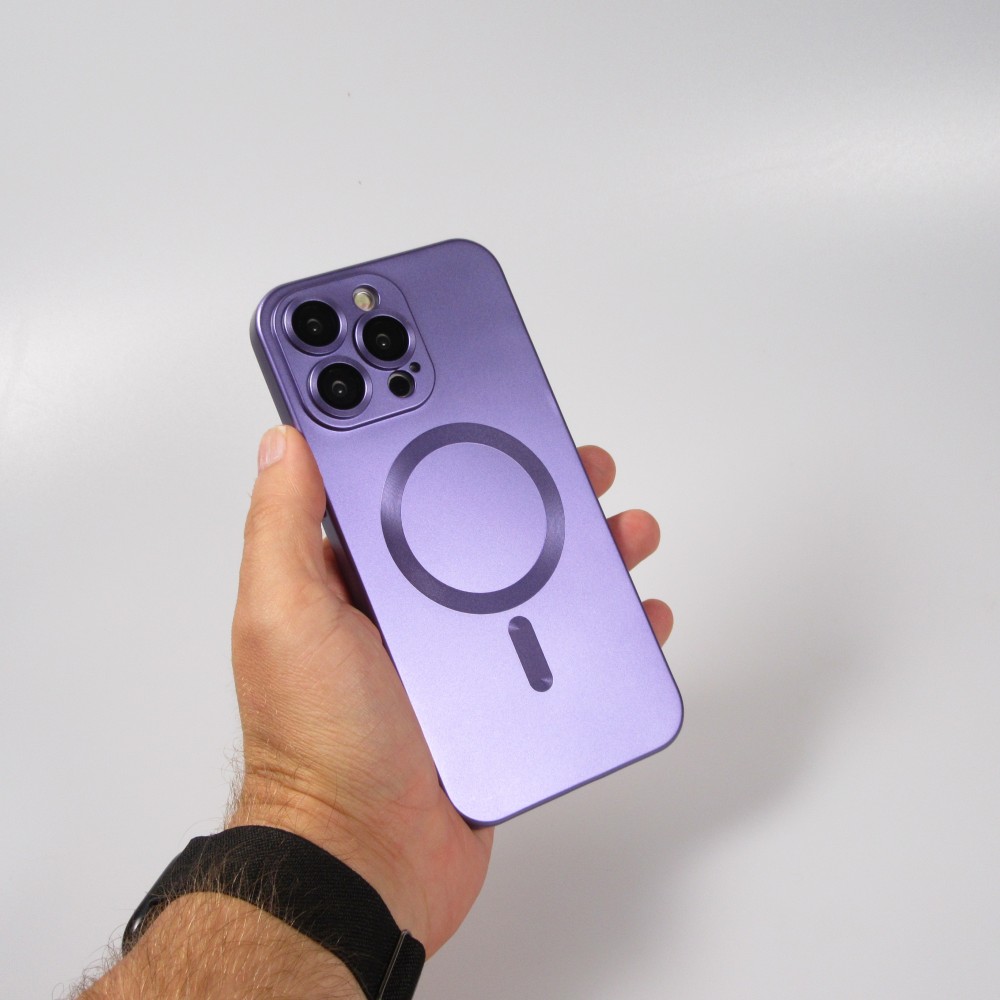 Coque iPhone 15 Pro - Gel souple avec vitre de protection caméra MagSafe - Violet