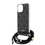 Coque iPhone 15 Pro Max - Guess monogramme laqué avec lanière ajustable intégrée - Gris