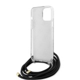 Coque iPhone 15 Pro Max - Guess monogramme laqué avec lanière ajustable intégrée - Gris