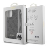Coque iPhone 15 Pro Max - Guess monogramme laqué avec lanière ajustable intégrée - Gris