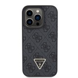 Coque iPhone 15 Pro Max - Guess monogramme similicuir logo métal et strass avec lanière amovible - Noir