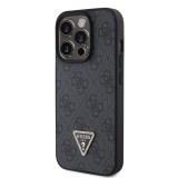 Coque iPhone 15 Pro Max - Guess monogramme similicuir logo métal et strass avec lanière amovible - Noir