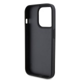 Coque iPhone 15 Pro Max - Guess monogramme similicuir logo métal et strass avec lanière amovible - Noir
