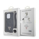 Coque iPhone 15 Pro Max - Guess monogramme similicuir logo métal et strass avec lanière amovible - Noir