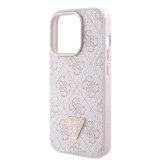 Coque iPhone 15 Pro - Guess monogramme similicuir logo métal et strass avec lanière amovible - Rose clair