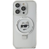 iPhone 15 Pro Max Case Hülle - Karl Lagerfeld Choupette gel rigide mit Ring MagSafe-Halter in silber - Transparent
