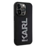 Coque iPhone 15 Pro - Karl Lagerfeld silicone mat avec logo 3D pailleté - Noir