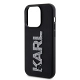 Coque iPhone 15 Pro - Karl Lagerfeld silicone mat avec logo 3D pailleté - Noir
